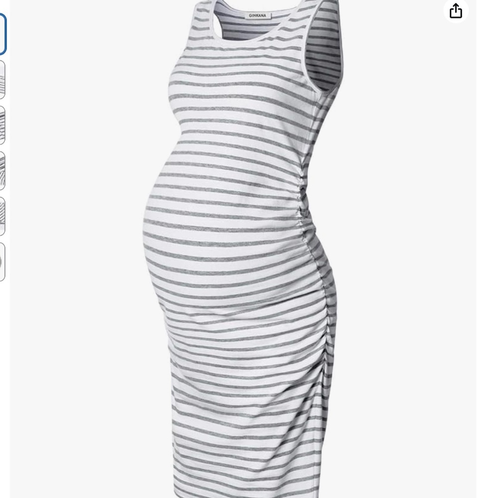 Summer Maternity Dress Bodycon Gray White Stripe Sleeveless Size Small